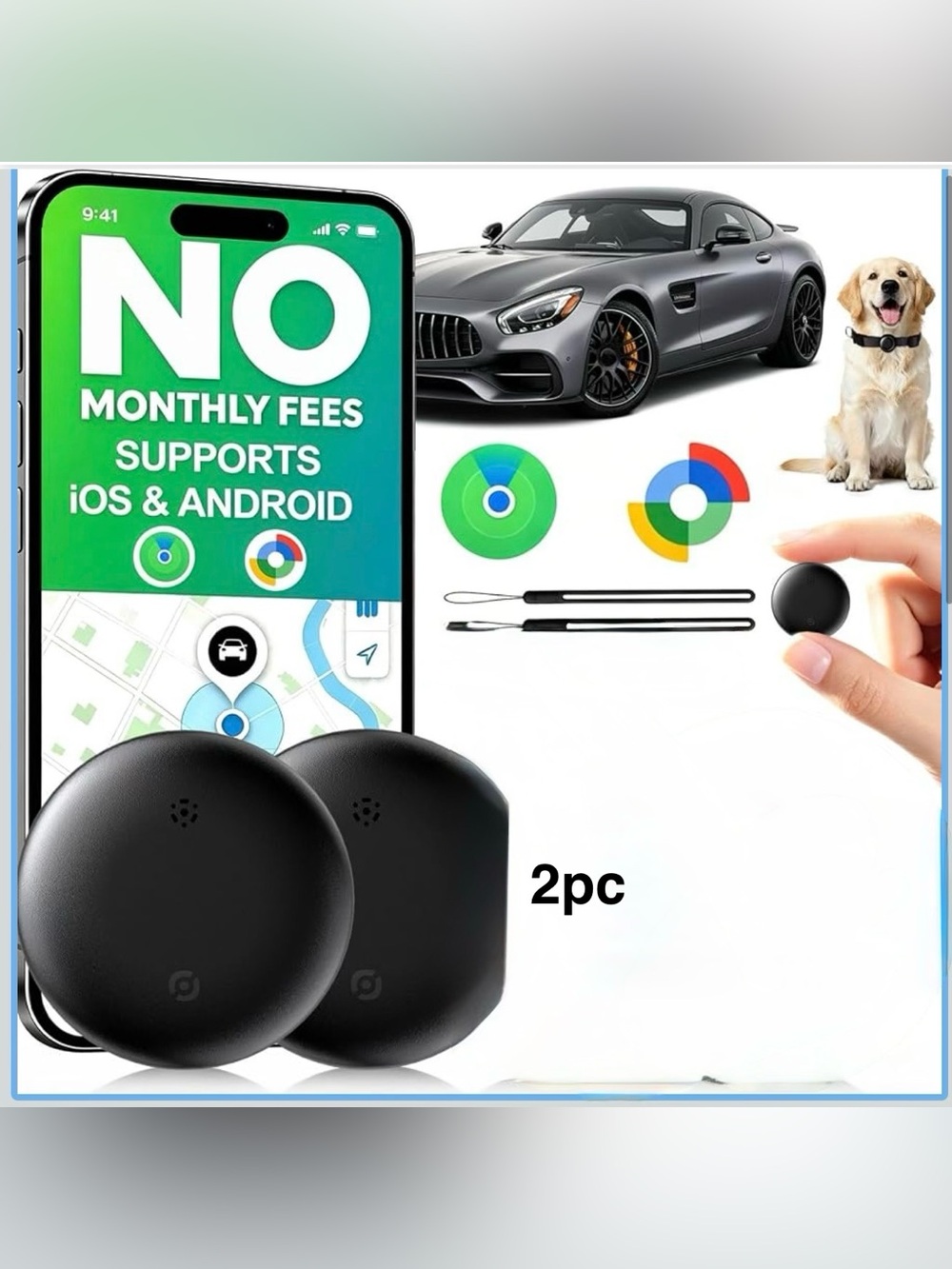 GPS Tracker for Vehicles No Subscription, iOS & Android Dual System Kid Pet 2pc